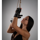 Черные высокие кожаные наручники для подвешивания - Crazy Handmade - купить с доставкой в Рыбинске