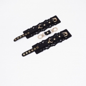 Черные кожаные наручники с узорами и золотистой фурнитурой - Crazy Handmade - купить с доставкой в Рыбинске