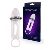 Закрытая насадка на пенис с подхватом мошонки и стимулирующими «ресничками» - Sextaz - в Рыбинске купить с доставкой