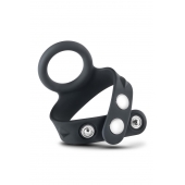 Черное эрекционное кольцо с подхватом мошонки на кнопках VS6 - Blush Novelties - в Рыбинске купить с доставкой