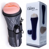 Телесный мастурбатор-вагина в черной колбе с вибрацией - Boys of Toys - в Рыбинске купить с доставкой