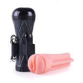 Телесный мастурбатор-вагина в черной колбе с вибрацией - Boys of Toys - в Рыбинске купить с доставкой