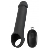 Черная вибронасадка для пениса с хомутом для мошонки и пультом ДУ Remote Controlled Penis Extension - Orion - в Рыбинске купить с доставкой