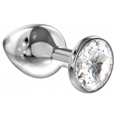 Большая серебристая анальная пробка Diamond Clear Sparkle Large с прозрачным кристаллом - 8 см. - Lola Games - купить с доставкой в Рыбинске