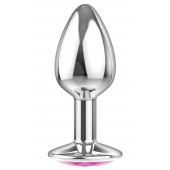 Малая серебристая анальная пробка Diamond Pink Sparkle Small с розовым кристаллом - 7 см. - Lola Games - купить с доставкой в Рыбинске