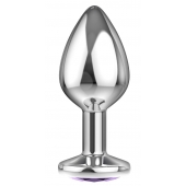 Большая серебристая анальная пробка Diamond Purple Sparkle Large с фиолетовым кристаллом - 8 см. - Lola Games - купить с доставкой в Рыбинске