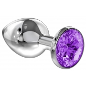 Большая серебристая анальная пробка Diamond Purple Sparkle Large с фиолетовым кристаллом - 8 см. - Lola Games - купить с доставкой в Рыбинске