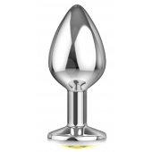 Большая серебристая анальная пробка Diamond Yellow Sparkle Large с жёлтым кристаллом - 8 см. - Lola Games - купить с доставкой в Рыбинске