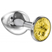 Большая серебристая анальная пробка Diamond Yellow Sparkle Large с жёлтым кристаллом - 8 см. - Lola Games - купить с доставкой в Рыбинске