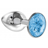 Малая серебристая анальная пробка Diamond Light blue Sparkle Small с голубым кристаллом - 7 см. - Lola Games - купить с доставкой в Рыбинске