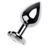 Серебристая анальная пробка с прозрачным кристаллом-сердцем - 8 см. - ToyFa - купить с доставкой в Рыбинске