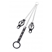 Черно-серебристые зажимы для сосков с кольцом для пениса TOYFA Metal - ToyFa - купить с доставкой в Рыбинске