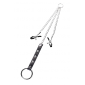 Серебристо-чёрные зажимы для сосков с кольцом для пениса TOYFA Metal - ToyFa - купить с доставкой в Рыбинске