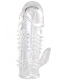 Прозрачная гелевая насадка с шипами и клиторальным отростком - 13 см. - Toyfa Basic - в Рыбинске купить с доставкой