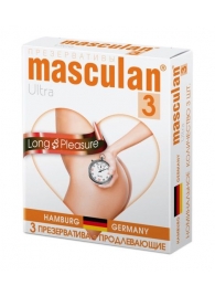 Розовые презервативы Masculan Ultra Long Pleasure с колечками, пупырышками и продлевающим эффектом - 3 шт. - Masculan - купить с доставкой в Рыбинске