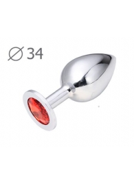 Коническая серебристая анальная втулка с красным кристаллом - 8,2 см. - Anal Jewelry Plug - купить с доставкой в Рыбинске