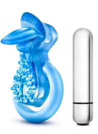 Голубое эрекционное виброкольцо 10 Function Vibrating Tongue Ring - Blush Novelties - в Рыбинске купить с доставкой