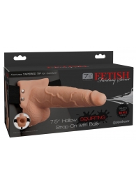 Телесный полый страпон с имитацией эякуляции 7.5  Hollow Squirting Strap-On with Balls Flesh - 21,6 см. - Pipedream - купить с доставкой в Рыбинске