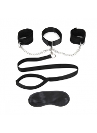 Чёрный ошейник с наручниками и поводком Collar Cuffs   Leash Set - Lux Fetish - купить с доставкой в Рыбинске