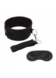 Черный ошейник с длинным поводком Collar and Leash Set - Lux Fetish - купить с доставкой в Рыбинске