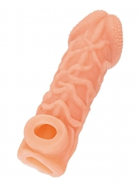 Телесная закрытая насадка с венками Cock Sleeve Size S - 13,8 см. - KOKOS - в Рыбинске купить с доставкой