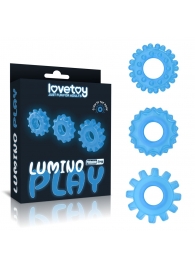 Набор из 3 голубых, светящихся в темноте эрекционных колец Lumino Play - Lovetoy - в Рыбинске купить с доставкой