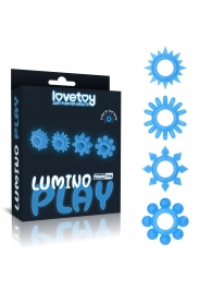 Набор из 4 голубых, светящихся в темноте эрекционных колец Lumino Play - Lovetoy - в Рыбинске купить с доставкой