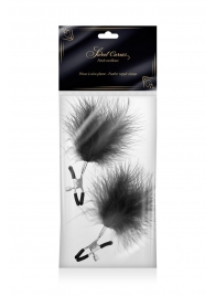Зажимы на соски с черными пуховыми кисточками Sweet Caress Feather Nipple Clumps - Sweet Caress - купить с доставкой в Рыбинске