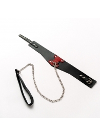 Черный широкий ошейник с красным декором и поводком - Crazy Handmade - купить с доставкой в Рыбинске