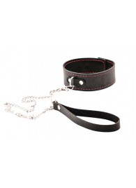 Черный широкий ошейник с красной строчкой и поводком - Crazy Handmade - купить с доставкой в Рыбинске