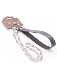 Серебристый металлический поводок с кожаной черной ручкой - 80 см. - Crazy Handmade - купить с доставкой в Рыбинске