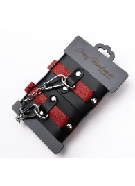 Черно-красные кожаные наручники на металлической сцепке - Crazy Handmade - купить с доставкой в Рыбинске