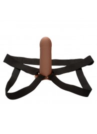 Коричневый фаллопротез из силикона Extension with Harness - 15,75 см. - California Exotic Novelties - купить с доставкой в Рыбинске