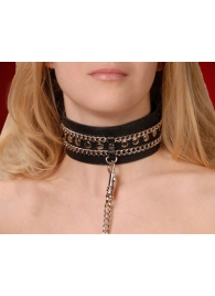 Чёрный ошейник с цепочками и поводком - Sitabella - купить с доставкой в Рыбинске