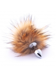 Серебристая анальная пробка с коричневым хвостиком - Crazy Handmade