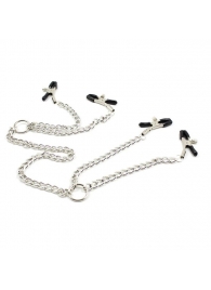 Серебристые зажимы для сосков и половых губ на тонкой цепочке - Notabu - купить с доставкой в Рыбинске