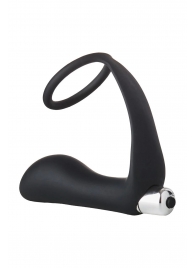 Черное эрекционное кольцо с вибропробкой Vibrating Anal Plug With Cockring - Dream Toys - в Рыбинске купить с доставкой
