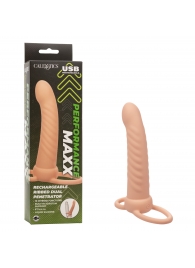 Телесная насадка для двойного проникновения Rechargeable Ribbed Dual Penetrator с вибрацией - California Exotic Novelties - купить с доставкой в Рыбинске