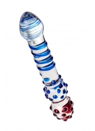 Двусторонний стеклянный фаллос с синей спиралью - 21 см. - Sexus