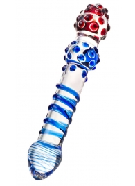 Двусторонний стеклянный фаллос с синей спиралью - 21 см. - Sexus