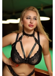 Черная кожаная сбруя с ошейником plus size из нежной кожи - БДСМ Арсенал - купить с доставкой в Рыбинске