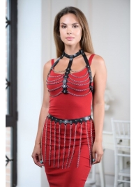 Черно-серебристая портупея-юбка plus size с цепочками - БДСМ Арсенал - купить с доставкой в Рыбинске