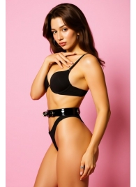 Эффектный черный пояс из лаковой эко-кожи - БДСМ Арсенал - купить с доставкой в Рыбинске