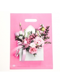 Розовый пакет с цветочным принтом и вырубной ручкой (40х31 см) - Сима-Ленд - купить с доставкой в Рыбинске