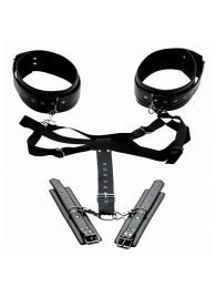 Черная бондажная система Acquire Easy Access Thigh Harness with Wrist Cuffs - XR Brands - купить с доставкой в Рыбинске