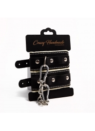 Черные скругленные наручники с мягкой бежевой подкладкой - Crazy Handmade - купить с доставкой в Рыбинске