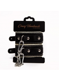 Черные скругленные наручники с мягкой бежевой подкладкой - Crazy Handmade - купить с доставкой в Рыбинске