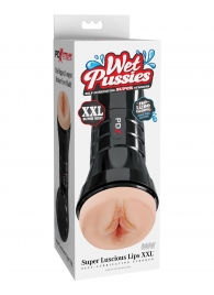 Телесный мастурбатор-вагина в черной колбе Super Luscious Lips XXL - Pipedream - в Рыбинске купить с доставкой