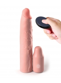 Телесная вибронасадка на член 3  Vibrating Mega X-tension with Remote - 22,9 см. - Pipedream - в Рыбинске купить с доставкой