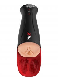 Телесный мастурбатор-вагина в черной колбе с вибрацией Fuck-O-Matic Pro XL - Pipedream - в Рыбинске купить с доставкой